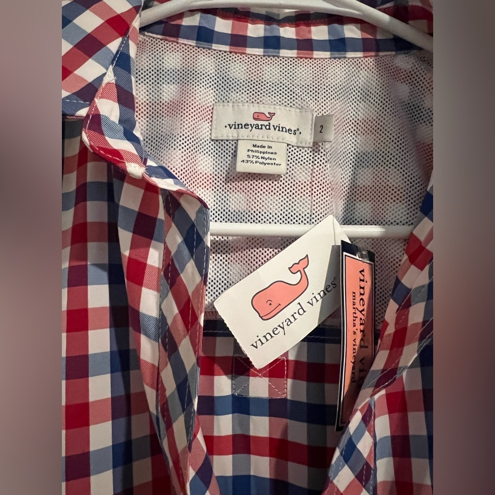 Vineyard Vines Women’s Long Sleeve Gingham Tunic Shirt Red White Blue Plaid - Picture 6 of 8